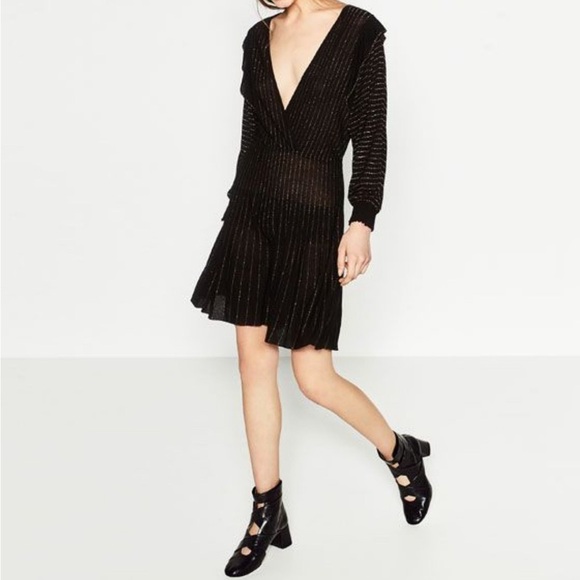 ZARA Knit Gold Metallic Short Dress Size S - Picture 1 of 12